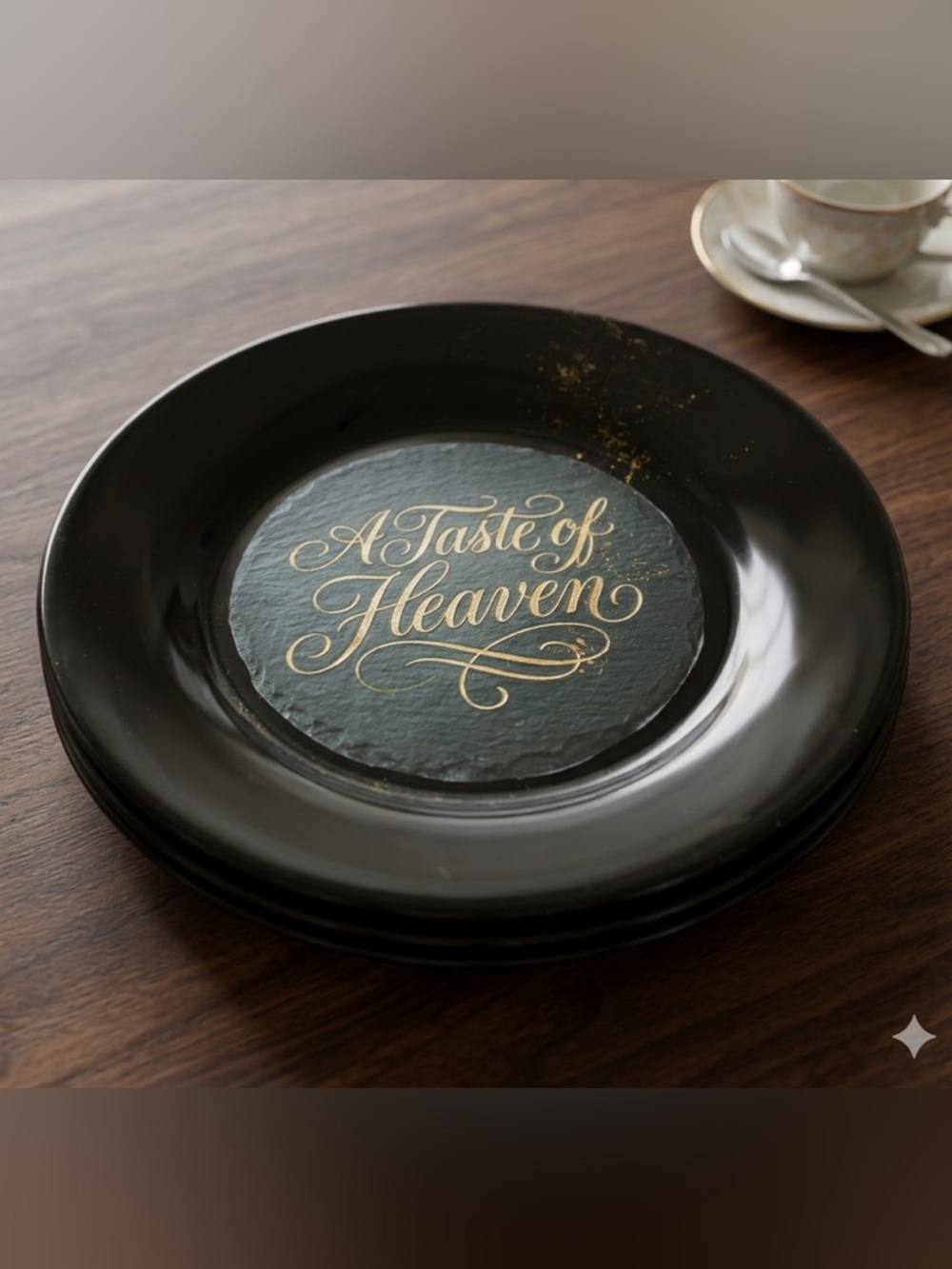 NORE’S NOVELTIES Handcrafted Decorative Saucers- Set of 3 Black & Gold 6.25” - Picture 4 of 5